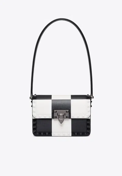Valentino Garavani Small Rockstud 23 Chess Board Shoulder Bag In Monochrome