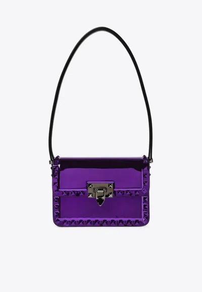 Valentino Garavani Small Rockstud 23 Laminated Shoulder Bag In Purple