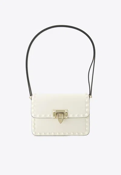 Valentino Garavani Small Rockstud 23 Leather Shoulder Bag In Ivory