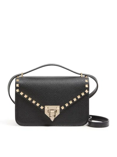 Valentino Garavani Small Rockstud Calfskin Shoulder Bag In Black