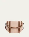 Valentino Small Rockstud Canvas Saddle Crossbody Bag In Naturale Tobacco Selleria