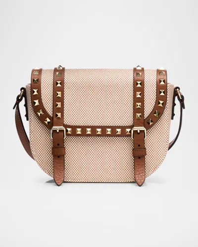 VALENTINO GARAVANI SMALL ROCKSTUD CANVAS SADDLE CROSSBODY BAG