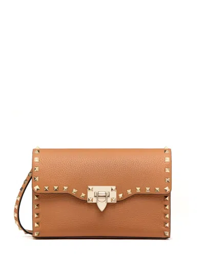 Valentino Garavani Rockstud Leather Shoulder Bag In Brown