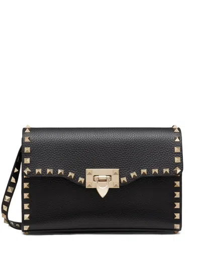Valentino Garavani Small Rockstud Crossbody Bag In Burgundy Calf Leather In Black