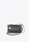 Valentino Rockstud Small Black Grainy Leather Crossbody Bag In Black