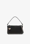 Valentino Rockstud Small Black Grainy Leather Crossbody Bag In Red