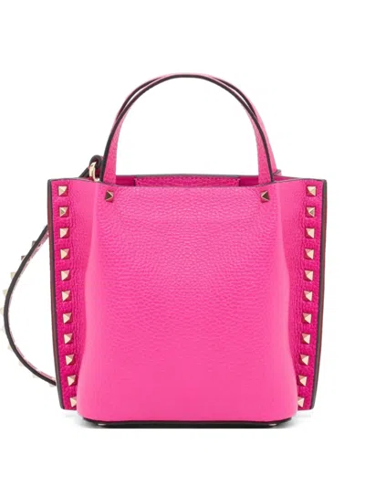 Valentino Garavani Small Rockstud Grainy Calfskin Shopper In Pink