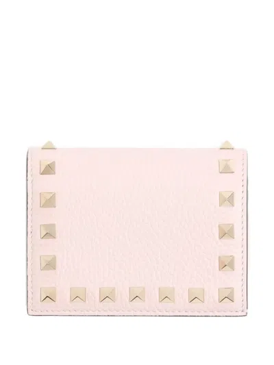 Valentino Garavani Small Rockstud Grainy Calfskin Wallet In Pink