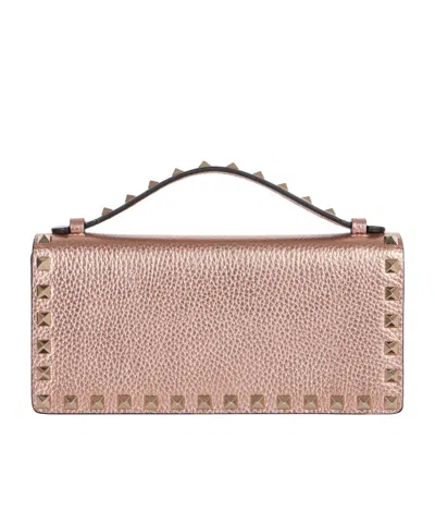 Valentino Garavani Small Rockstud Laminated Grainy Calfskin Tote Bag In Pink