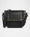 Valentino Garavani Small Rockstud Leather Saddle Crossbody Bag In Black