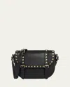 Valentino Small Rockstud Leather Saddle Crossbody Bag In Black