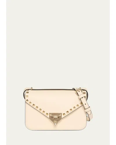 Valentino Garavani Small Rockstud Leather Shoulder Bag In Light Ivory