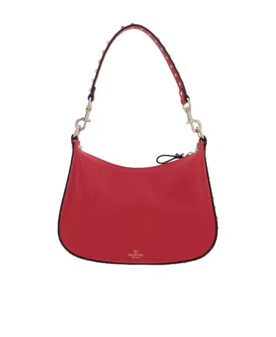 Valentino Garavani Small Rockstud Leather Shoulder Bag In Red