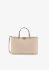Valentino Small Rockstud Leather Tote Bag In White