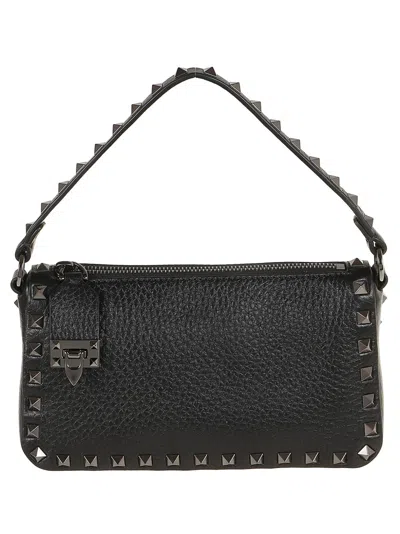 Valentino Garavani Valentino Small Rockstud Shoulder Bag In Grained Calfskin In Black