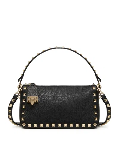 Valentino Garavani Small Rockstud Shoulder Bag In Grained Calfskin In Black