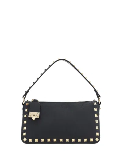 Valentino Garavani Rockstud Small Shoulder Bag In Grained Calfskin In Black