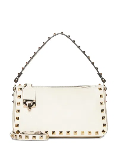 Valentino Garavani Small Rockstud Shoulder Bag In Neutral