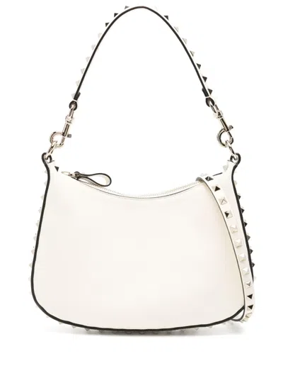 Valentino Garavani Small Rockstud Leather Hobo Bag In Ivory