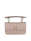 Valentino Beige Leather Small Rockstud Spike Top Handle Bag In Nude & Neutrals