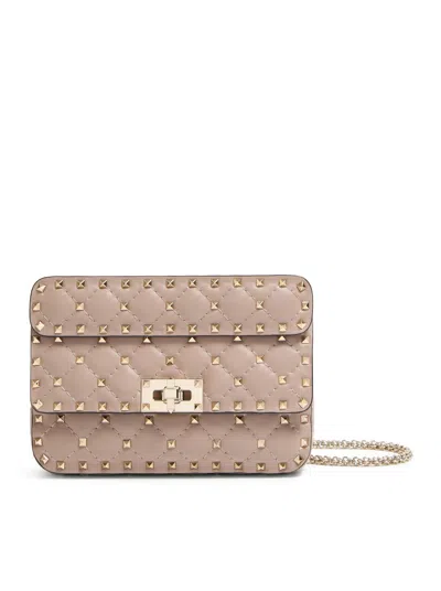 Valentino Garavani Small Rockstud Spike Nappa Bag In Nude