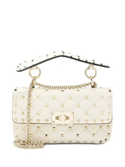 Pre-owned Valentino Garavani Small Rockstud Spike Tote Bag In Neutral