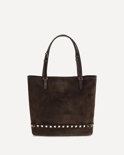 Valentino Garavani Small Rockstud Suede Tote Bag In Brown