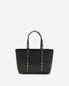 Valentino Rockstud Mini Tote In Hammered Leather In Black
