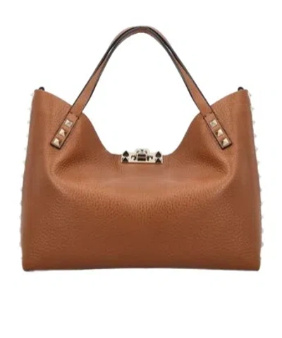Valentino Garavani Small Rockstud Tote Bag In Brown