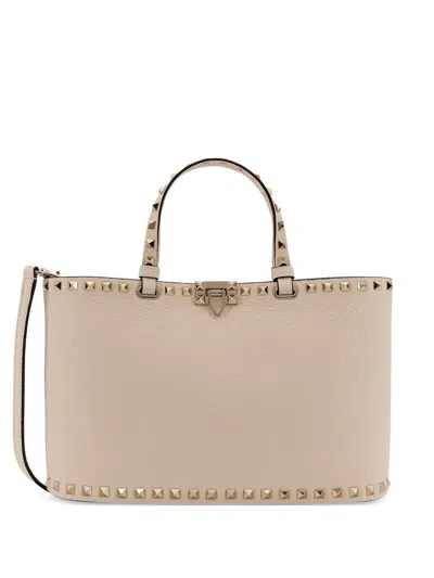 Valentino Garavani Small Rockstud Tote Bag In Neutral