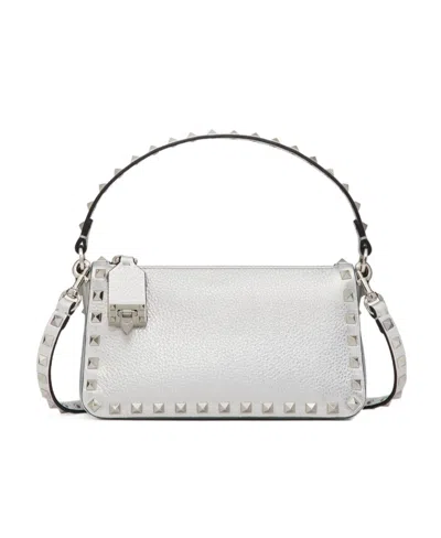 Valentino Garavani Small Rockstud Grainy Metallic Calfskin Crossbody Bag Woman Silver Uni