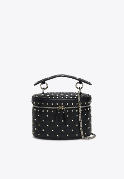 Valentino Garavani Small Rockstud Vlogo Bucket Bag In Black