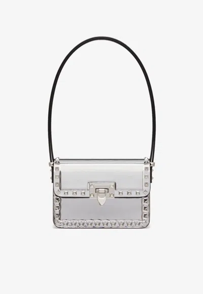 Valentino Garavani Small Rockstud23 Shoulder Bag In Mirror-effect Leather In Silver