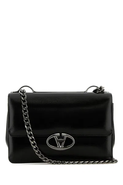 VALENTINO GARAVANI VALENTINO GARAVANI BLACK LEATHER SMALL VLOGO SHOULDER BAG
