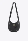 Valentino Garavani Hoboho Hobo Bag In Chevron-patterned Nappa Leather With Studs In Black