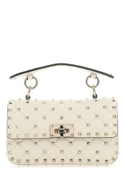 Valentino Garavani Woman Ivory Nappa Leather Small Rockstud Spike Handbag In White