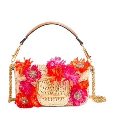 Valentino Garavani Small Shoulder Bag With Flowers And Beads In Nude