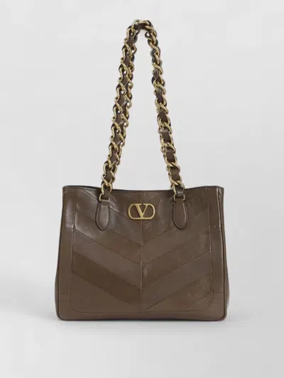 Valentino Garavani Small Shoulder Tote Lambskin Chevron Chain Handles In Brown