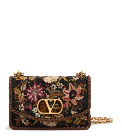 VALENTINO GARAVANI SMALL SILK EMBROIDERED VAIN SHOULDER BAG