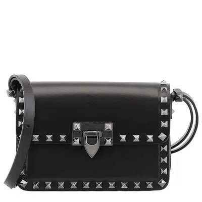 Pre-owned Valentino Garavani Valentino Small Smooth Leather Rockstud Shoulder Bag 3w2b0m42qyv0no In Nero