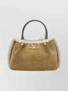 Valentino Small Suede Crossbody Bag With Shearling Trim In Brown