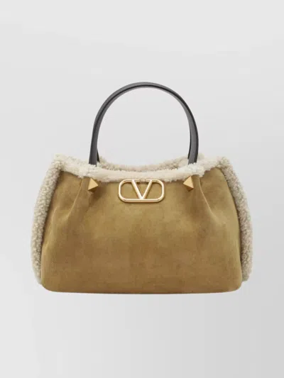 Valentino Garavani Small Suede Crossbody Bag With Shearling Trim In Brown