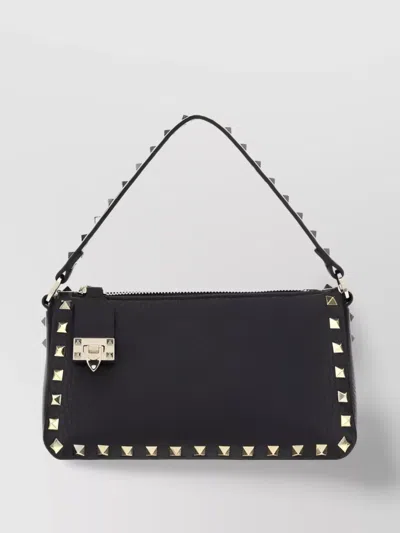 Valentino Garavani Small Rockstud Shoulder Bag In Grained Calfskin In Black