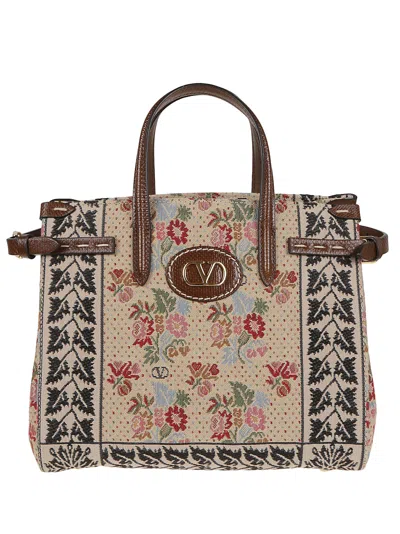 Valentino Garavani Small Tote Antibes In H Multicolor Tabac Brown