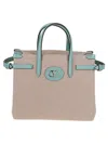 Valentino Structured Small Tote With Vlogo Signature In K Naturale Tobacco Ice Green