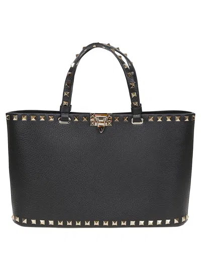 Valentino Garavani Small Tote Rockstud In Black