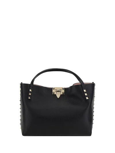 Valentino Garavani Rockstud Handbag In Nero/rose Quartz