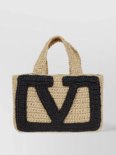Valentino Garavani Small Tote Viva Superstar Crochet Rafia In Black