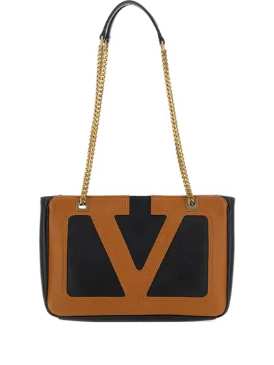 Valentino Garavani Small V-logo Chain-link Tote Bag In Black