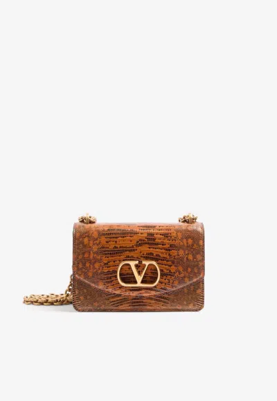 Valentino Garavani Small Vain Lizard-embossed Leather Shoulder Bag In Brown